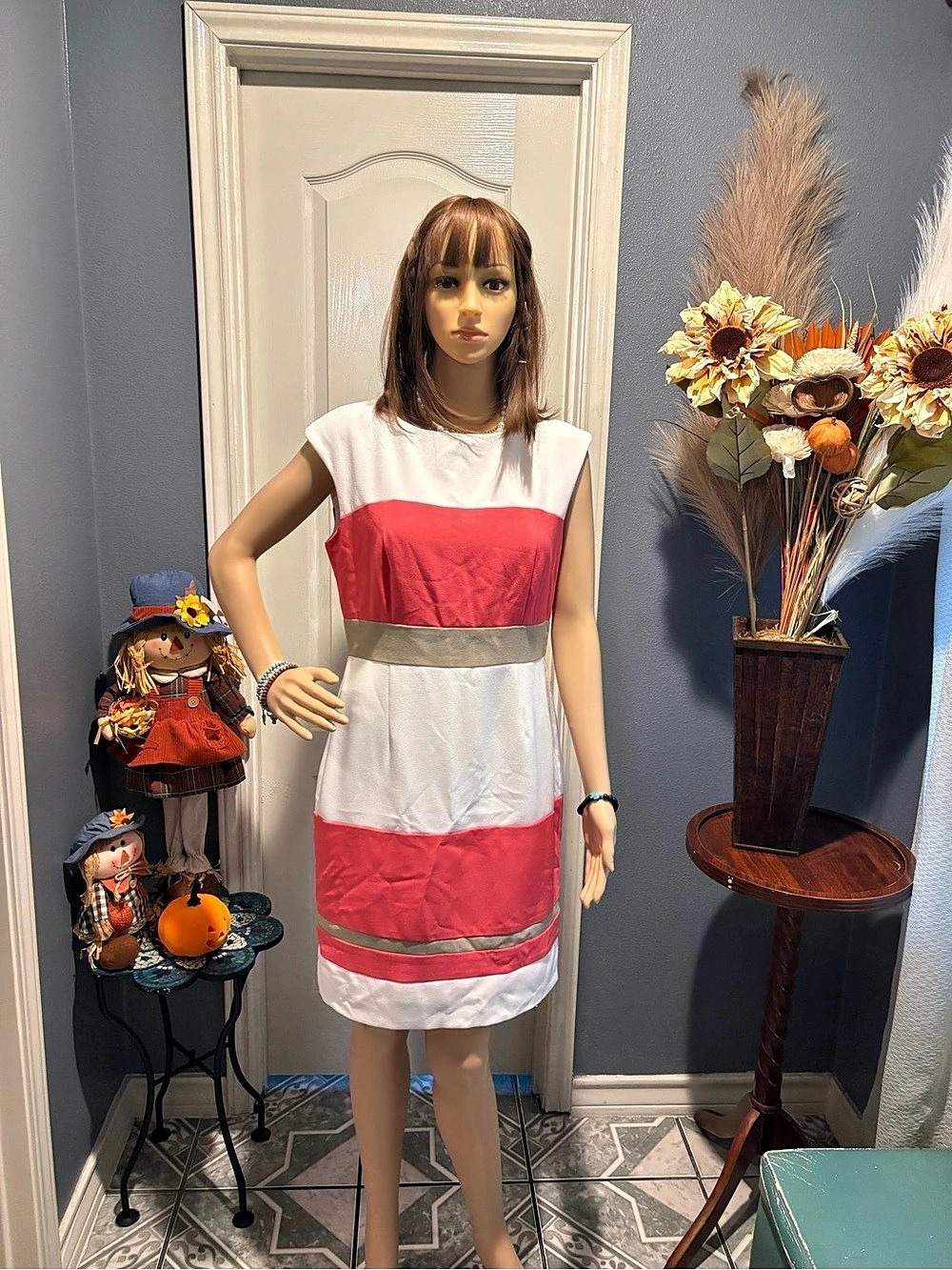 Sandra Darren Color Block MIDI Dress Size 8
